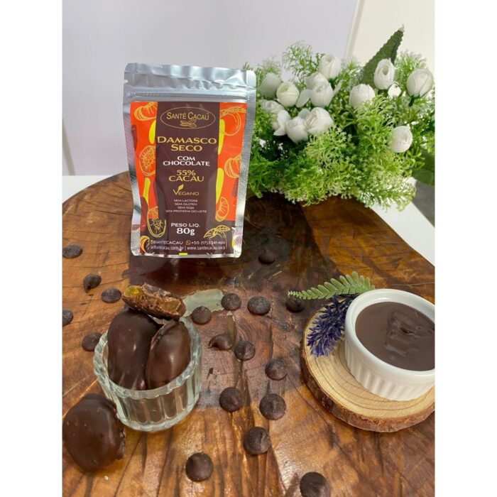 Damasco Seco com Cobertura Chocolate 55% cacau (80g) Chocolates Vegano <p data-start="2220" data-end="2321">Damasco seco envolto em chocolate 55% cacau. Vegano, sem lactose, com delicioso contraste agridoce.</p>